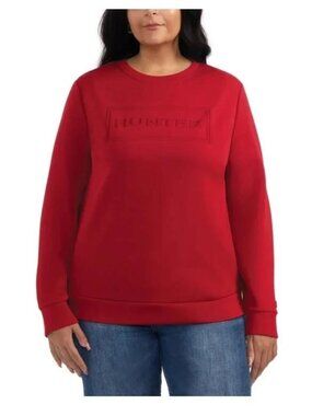 NEW Hunter Women Embossed Logo Pullover Top Sweatshirt NWT XL Red Soft